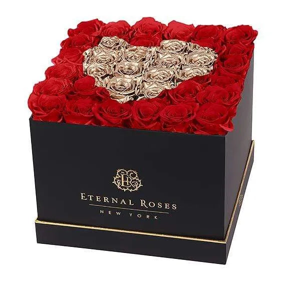 38-40 Black Preserved Roses in Heart Gift Box