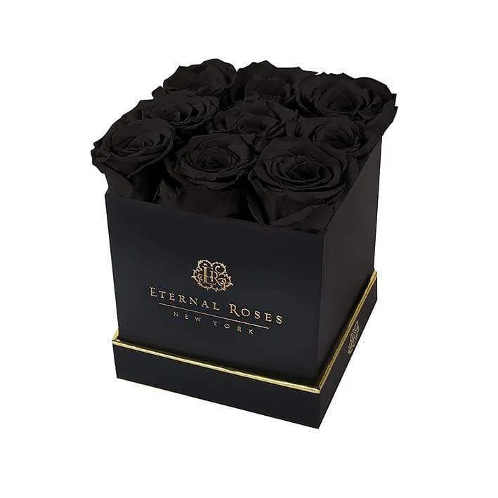 9 Midnight & Black Preserved Roses in Square Gift Box