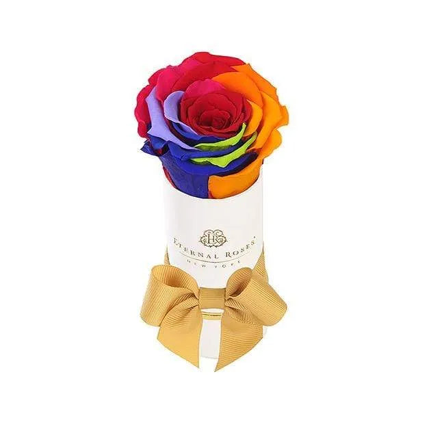 Single White & Rainbow Preserved Rose Gift Box