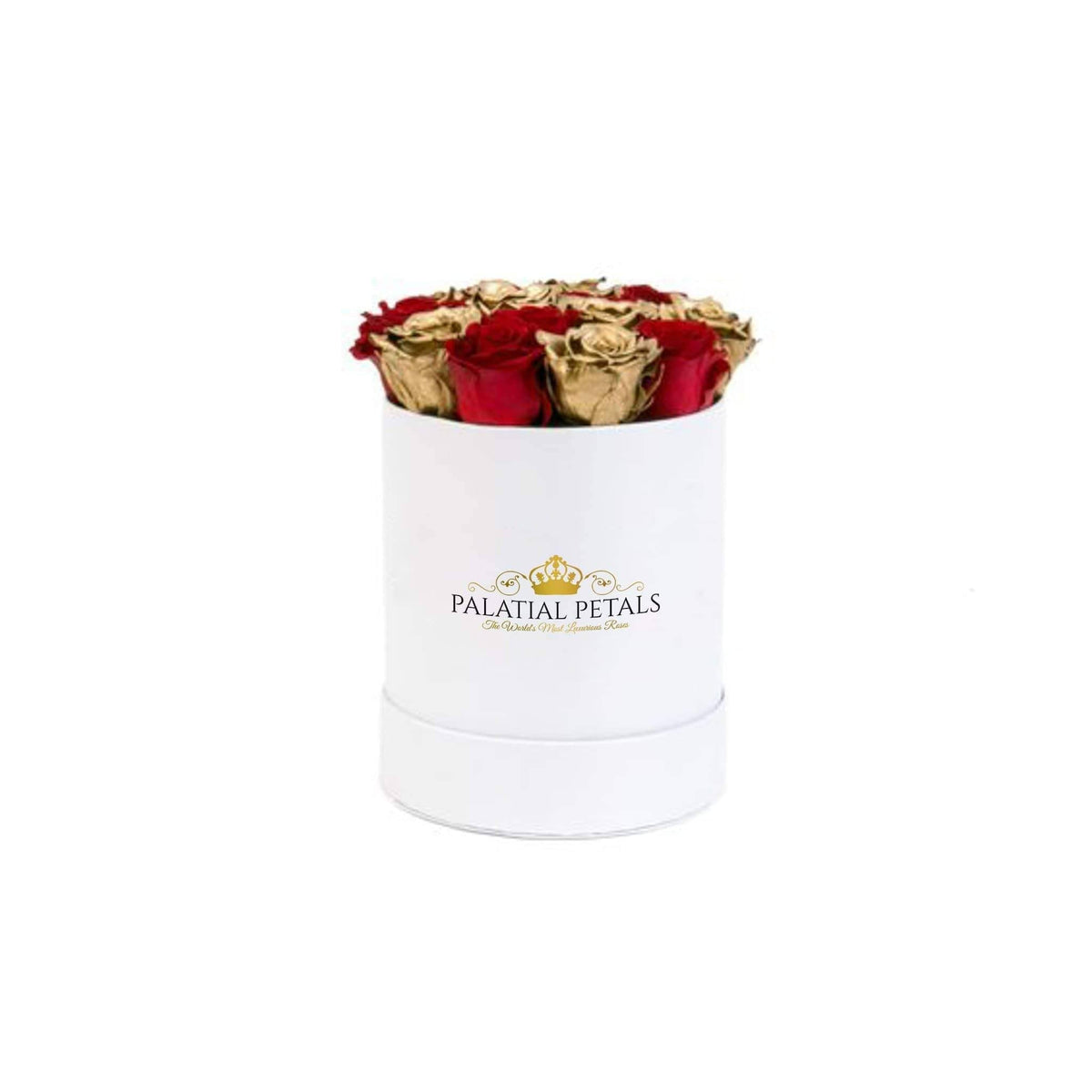 Mini Red & 24K Gold Preserved Roses in Petite Round Gift Box