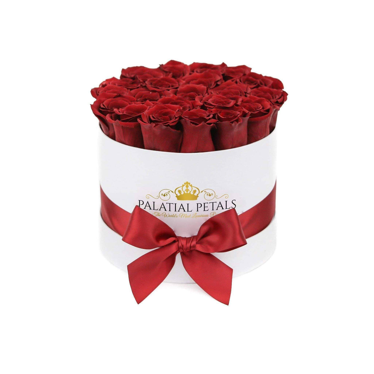 Deep Red Preserved Roses in Classic Round Gift Box – Style 2