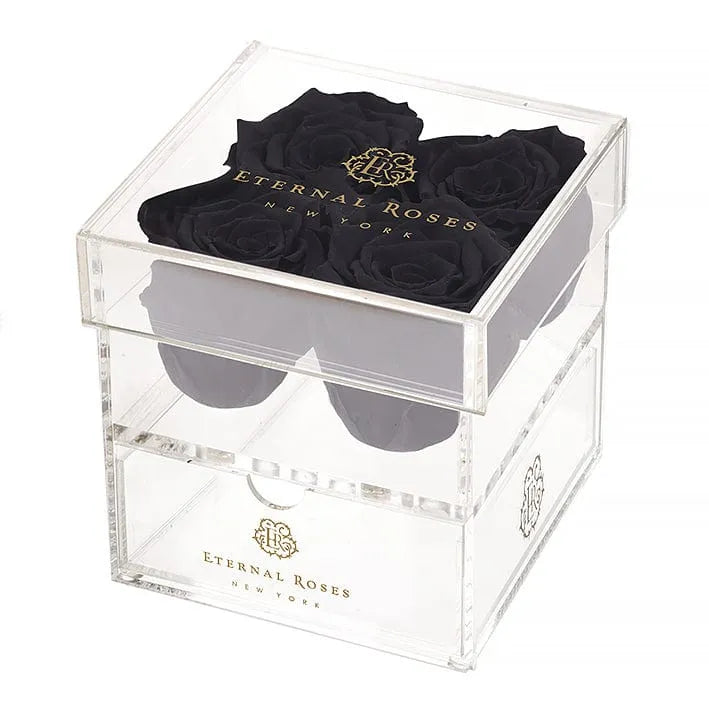 4 Midnight & Black Preserved Roses in Acrylic Jewelry Box