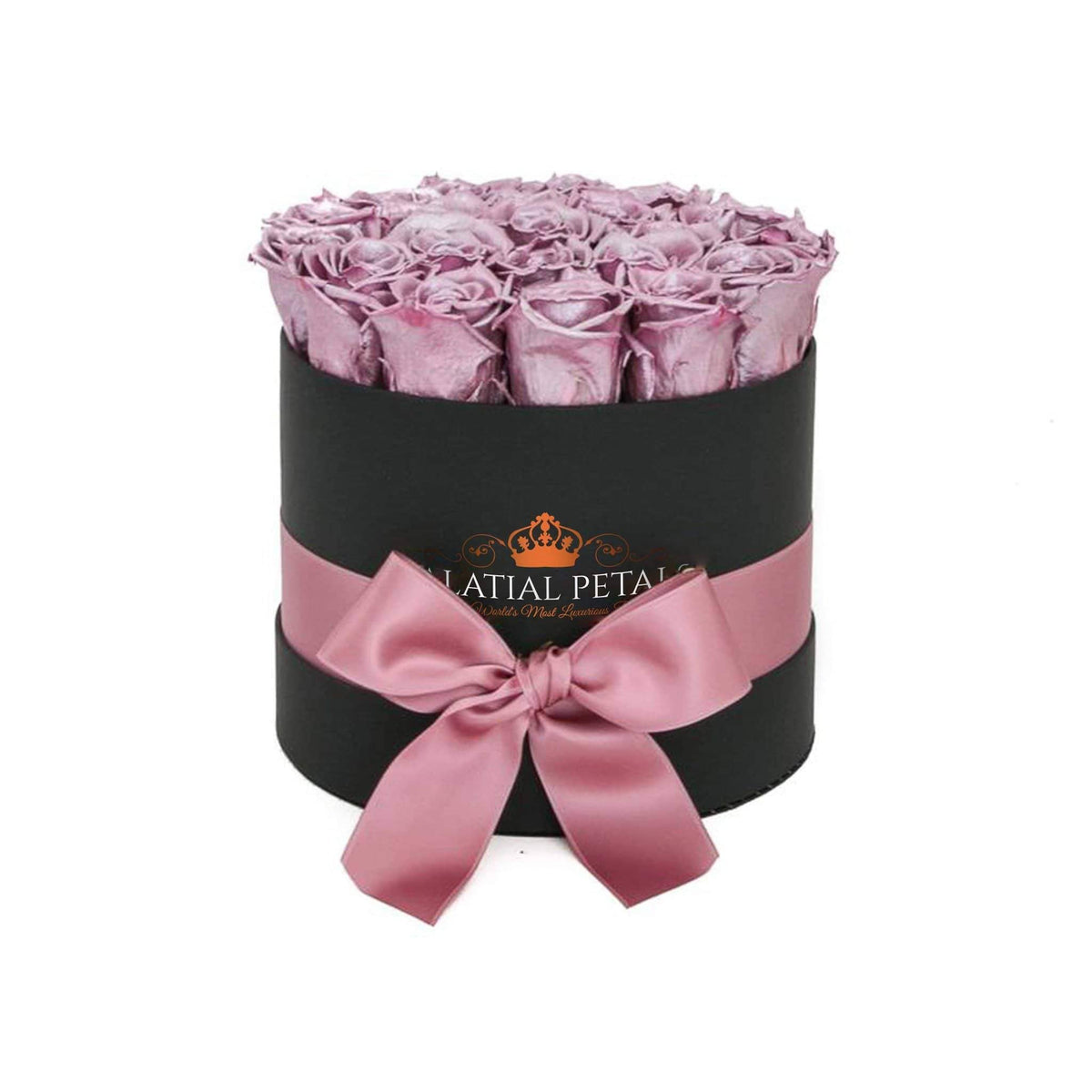 Metallic Pink Preserved Roses in Round Gift Box