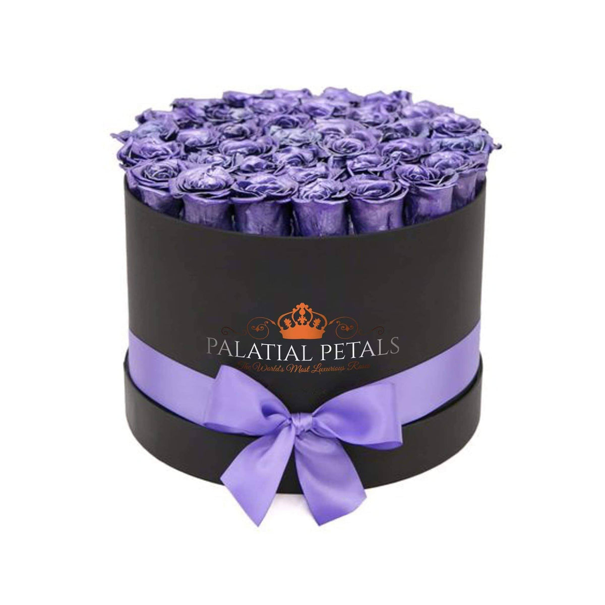 Large Metallic Purple Preserved Roses in Round Gift Box