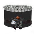 Metallic Silver & Black Magic Preserved Roses in Round Gift Box