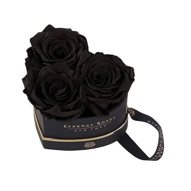 Mini Black & Midnight Preserved Roses in Heart Gift Box