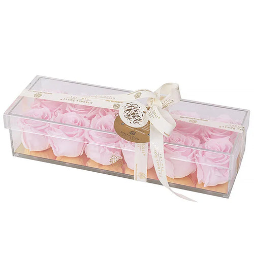 12 Gold & Pink Preserved Roses in Acrylic Gift Box
