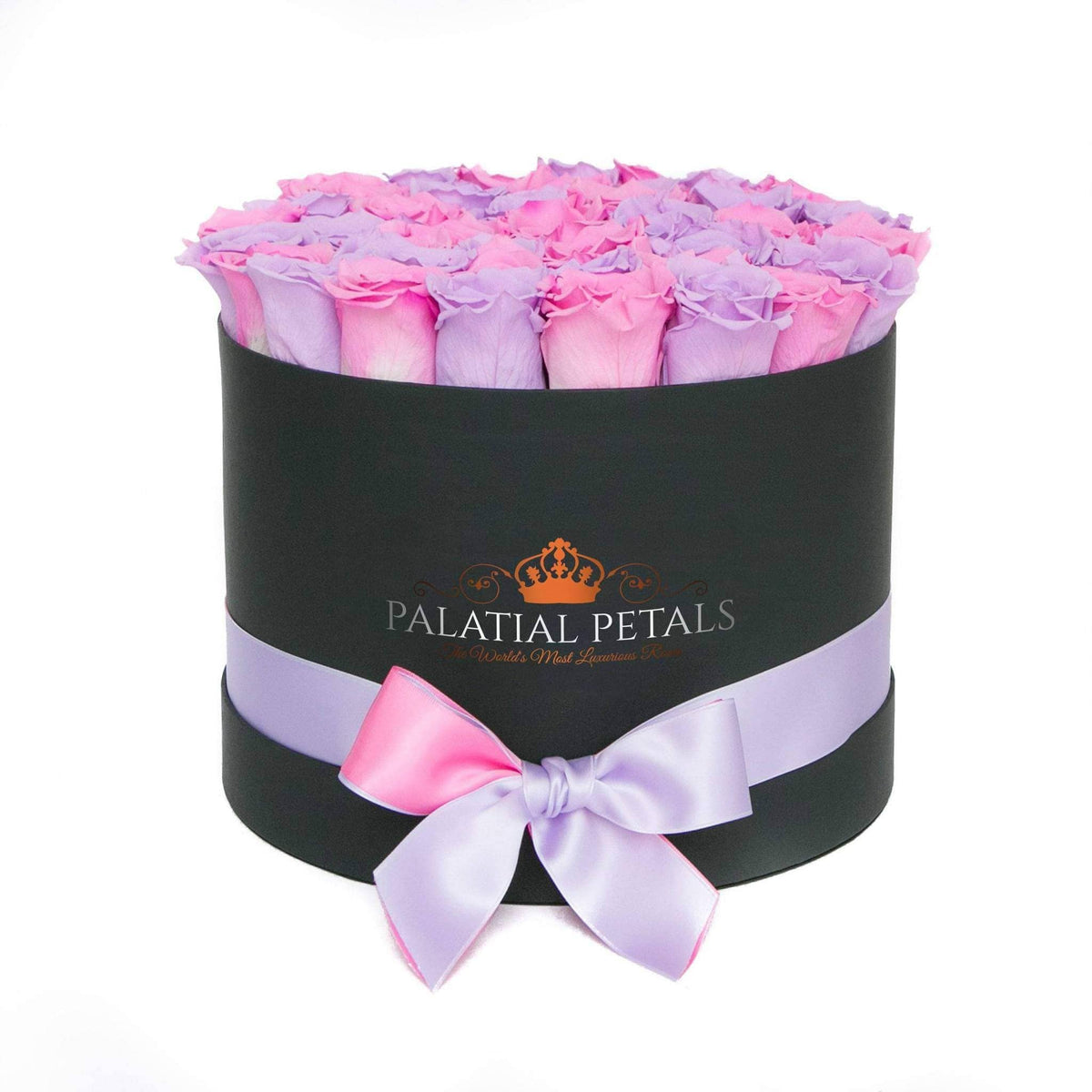 Large Bridal Pink & Sweet Lavender Preserved Roses in Round Gift Box