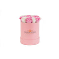 Mini Bridal Pink & Snow White Preserved Roses in Round Gift Box