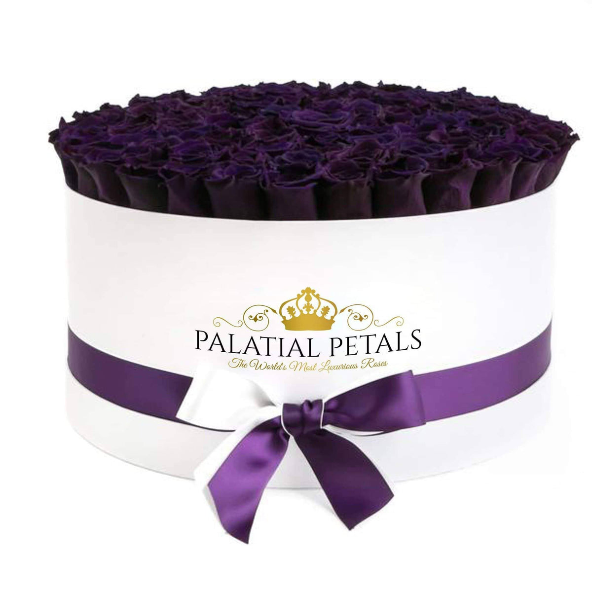 Majestic Purple Preserved Roses in Deluxe Round Gift Box – Style 2