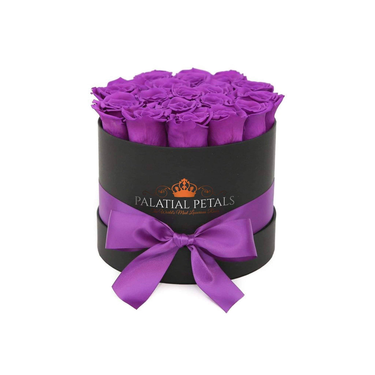 Majestic Purple Preserved Roses in Medium Round Gift Box – Style 2