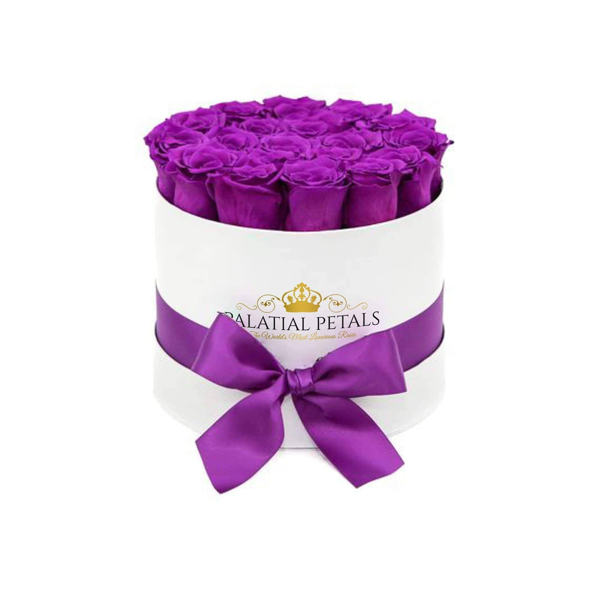 Majestic Purple Preserved Roses in Medium Round Gift Box