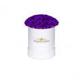Mini Majestic Purple Preserved Roses in Petite Round Gift Box – Style 2