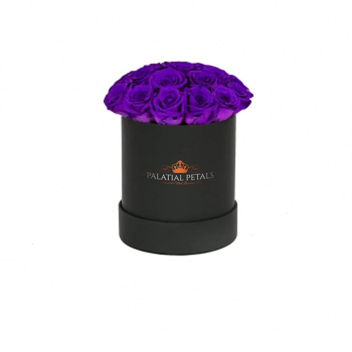 Mini Majestic Purple Preserved Roses in Petite Round Gift Box