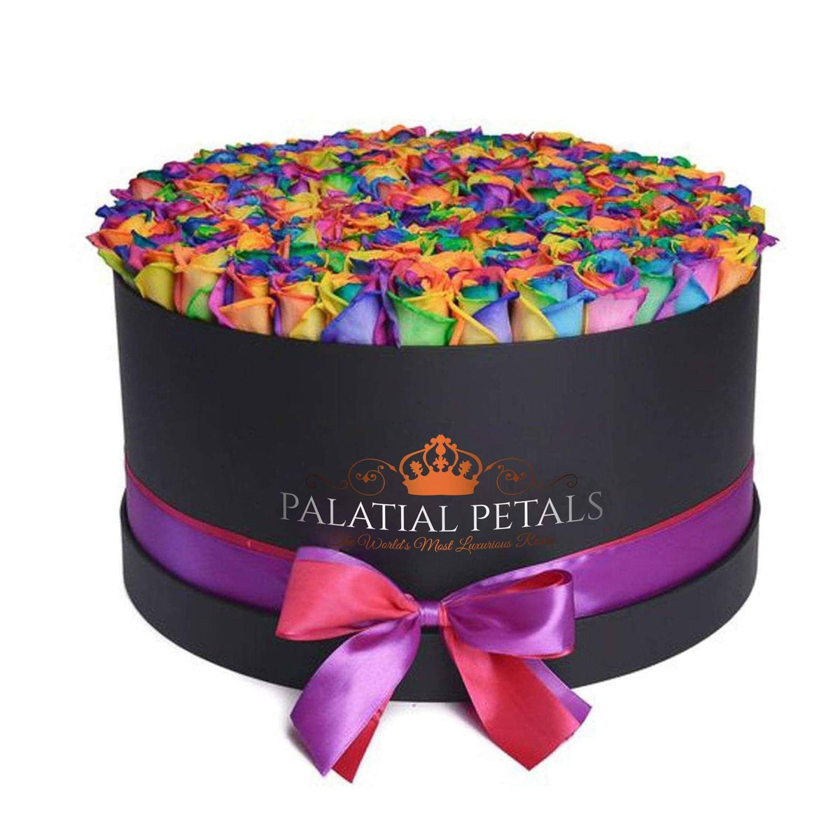 Rainbow Preserved Roses in Deluxe Round Gift Box