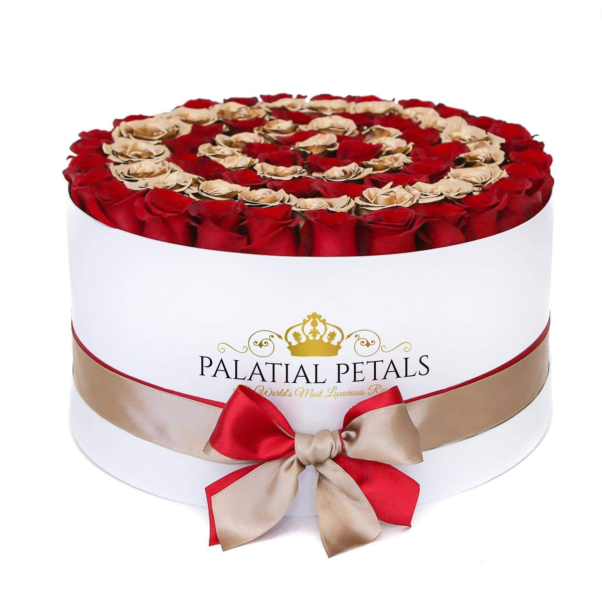 Red & 24K Gold Preserved Roses in Deluxe Round Gift Box – Style 4
