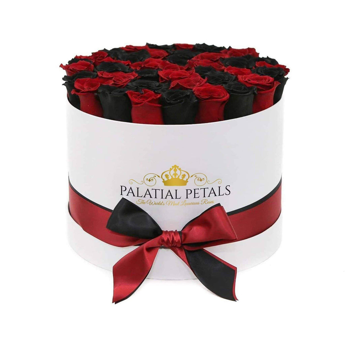 Large Red & Black Magic Preserved Roses in Round Gift Box – Style 2