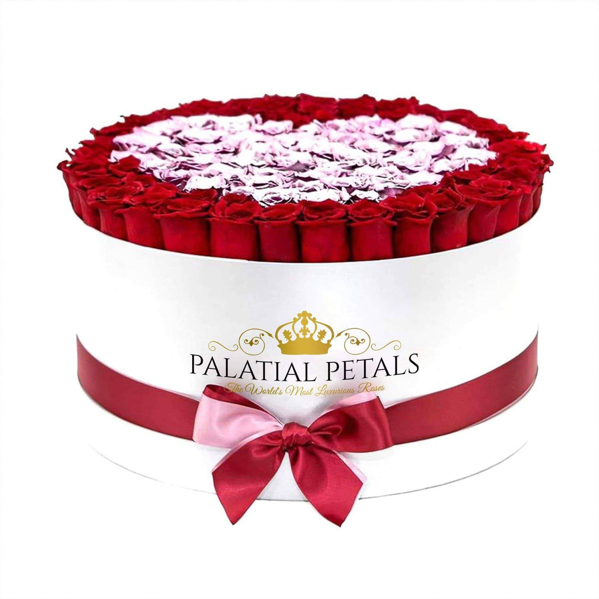 Red & Metallic Pink Preserved Roses in Round Gift Box