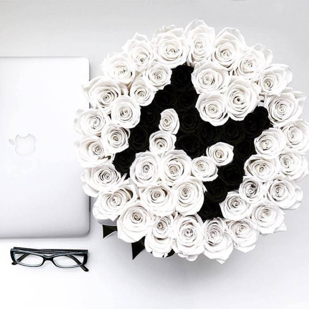 Snow White & Black Magic Preserved Roses in Round Gift Box