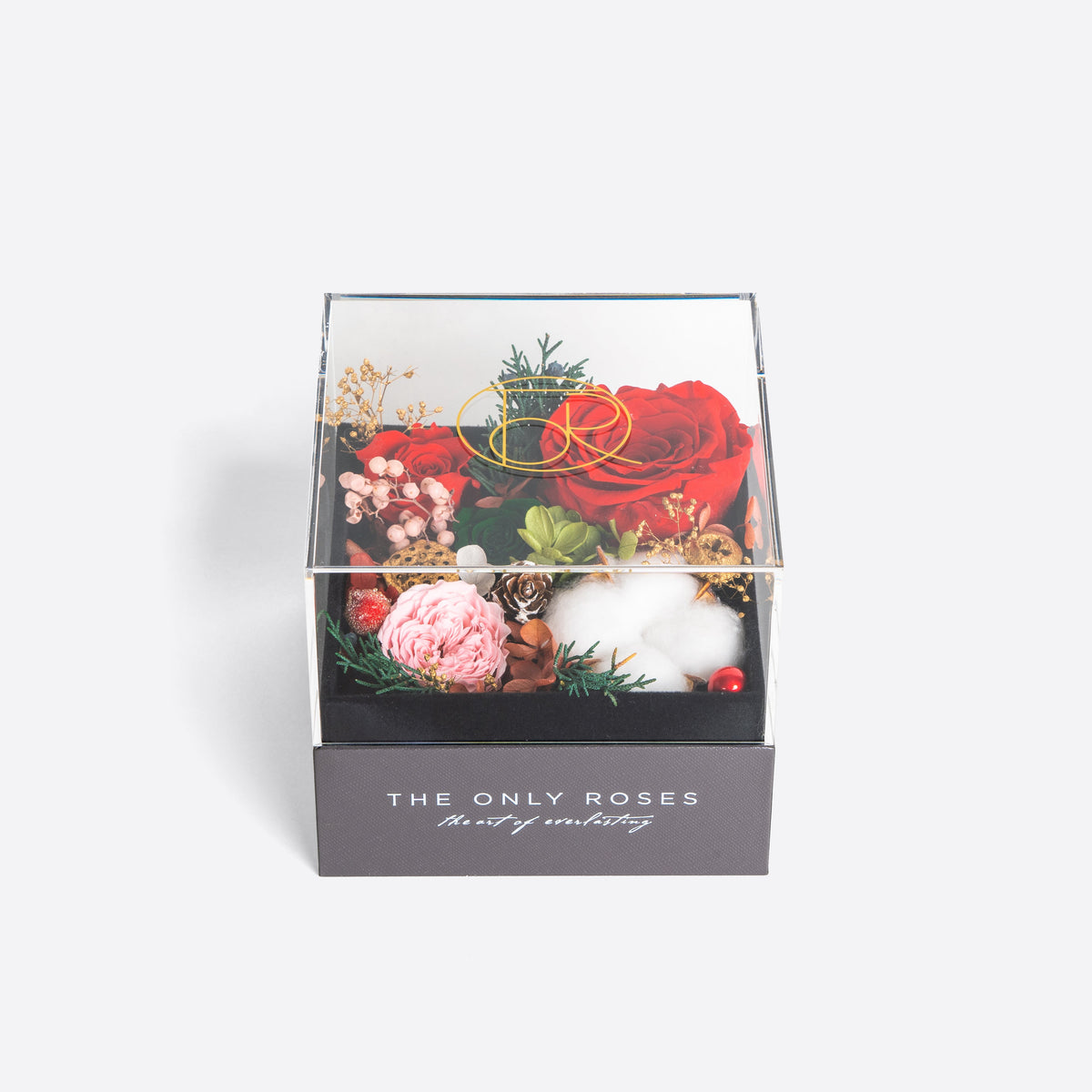 Small Gray Dried Mixed Flowers in Square Shadow Box