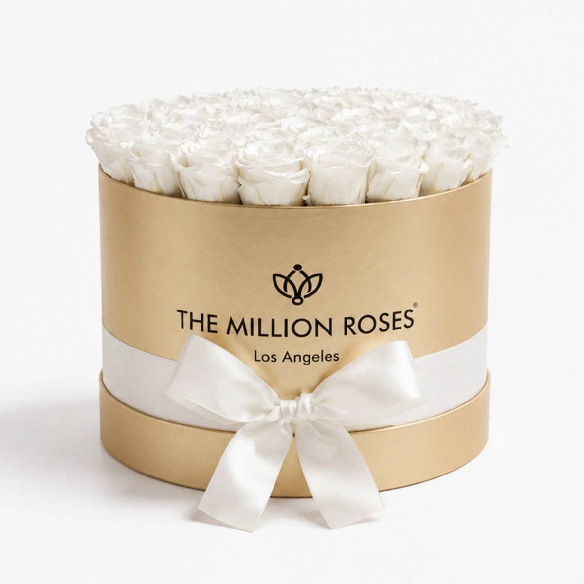 26-28 White Preserved Roses in Gold Gift Box