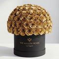 120-130 Gold Preserved Roses in Dome Box