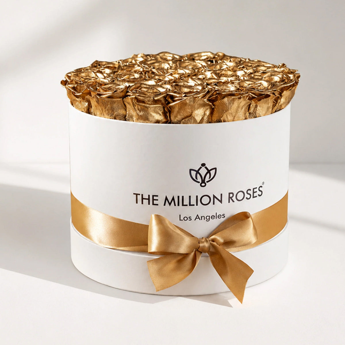 26-28 Gold Preserved Roses in White Gift Box