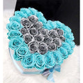 Blue & Metallic Silver Preserved Roses in Heart Gift Box