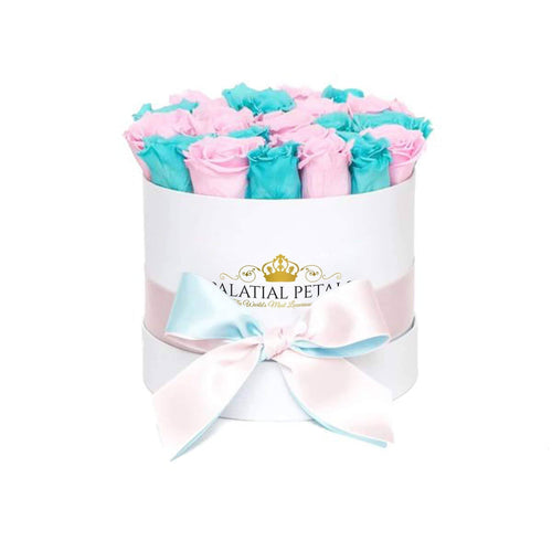 15-20 Blue & Pink Preserved Roses Gift Box