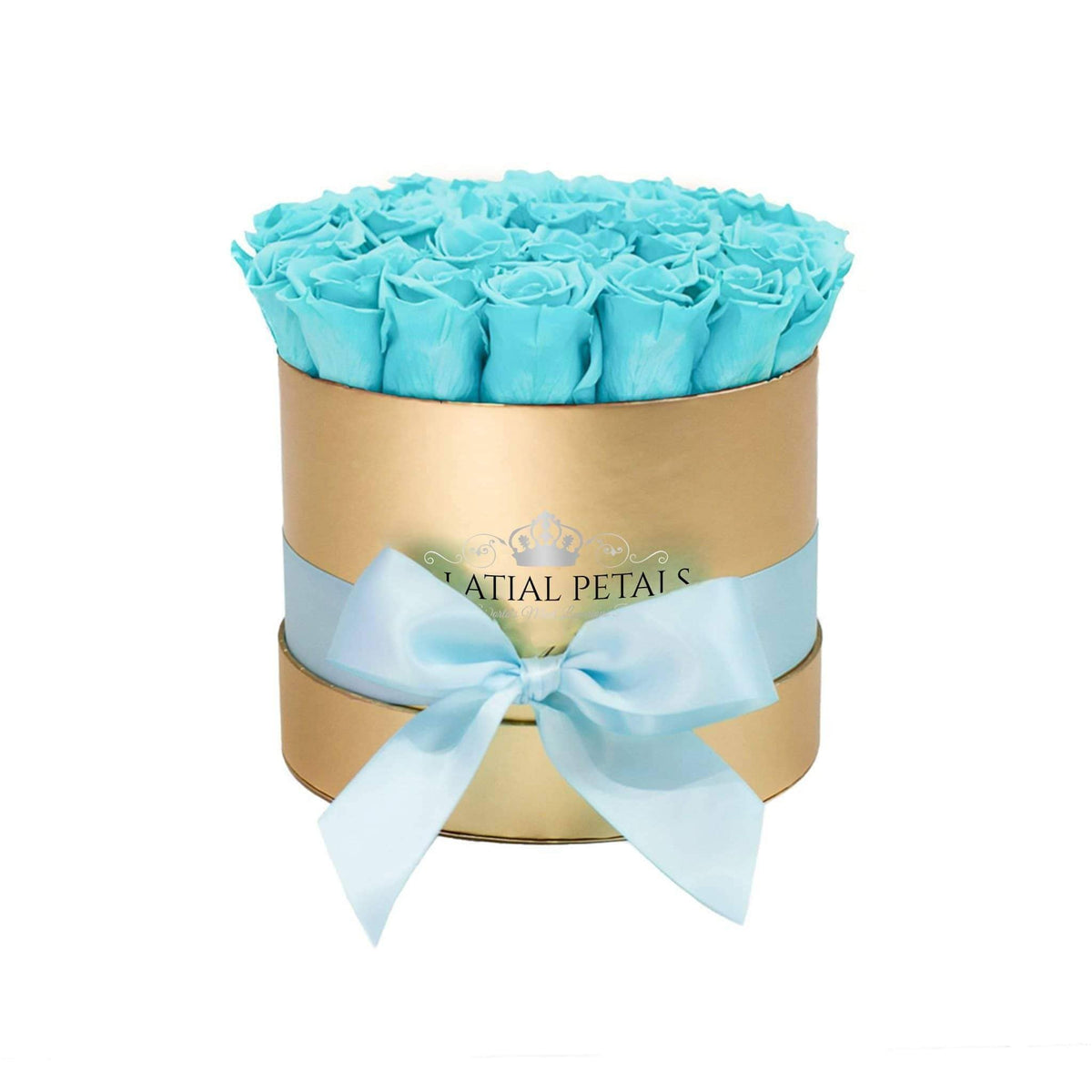 Aqua Blue Preserved Roses in Classic Round Gift Box