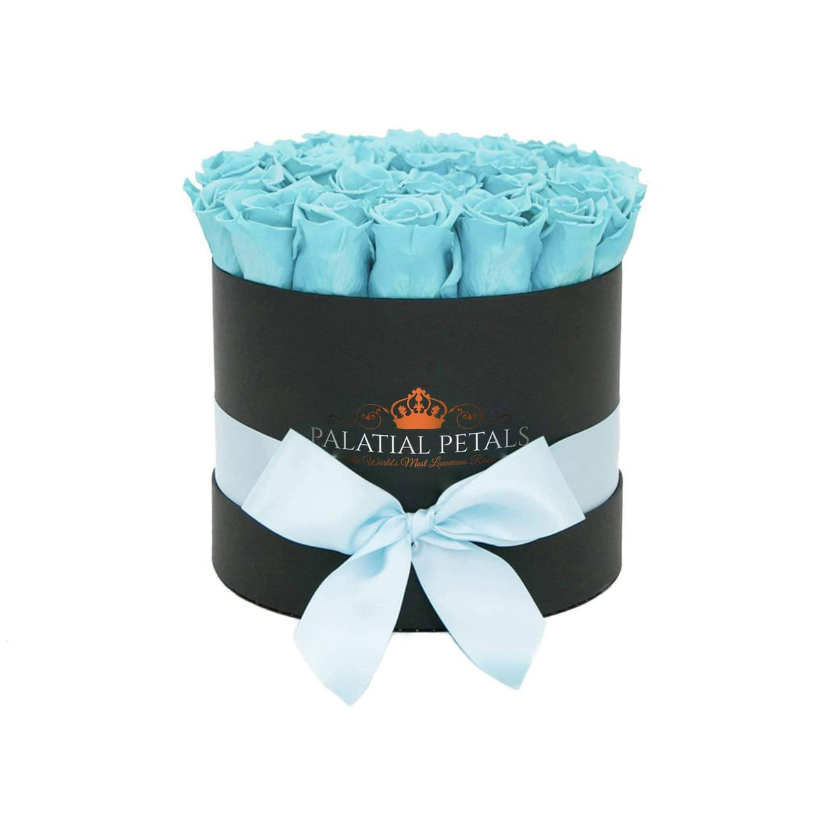 Blue Preserved Roses in Medium Round Gift Box