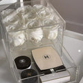 9 White Preserved Roses in Acrylic Square Jewelry Box
