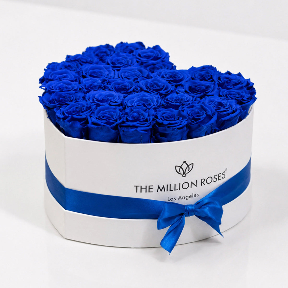 Blue Preserved Roses in White Heart Gift Box
