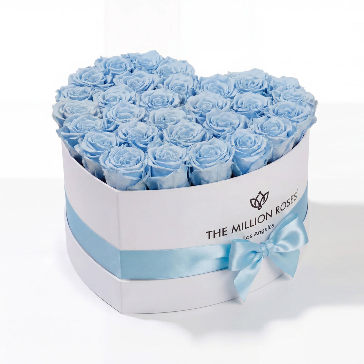 Light Blue Preserved Roses in White Heart Gift Box – Style 2