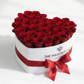 28-30 Red Preserved Roses in White Heart Gift Box