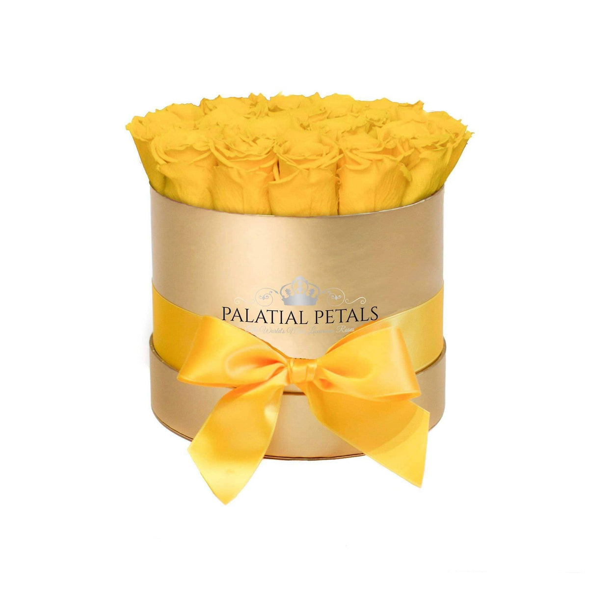 Sunshine Yellow Preserved Roses in Medium Round Gift Box